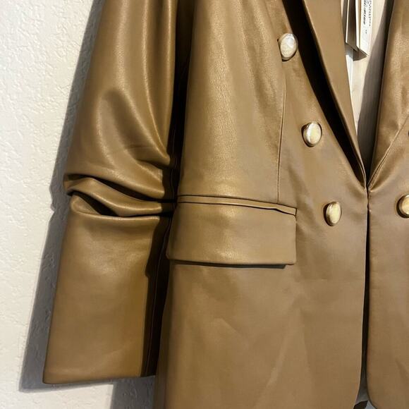 Veronica Beard NWT Beacon Faux Leather Dickey Jacket Khaki Vegan Leather 6 - Picture 6 of 12